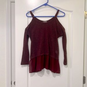 Red open shoulder top